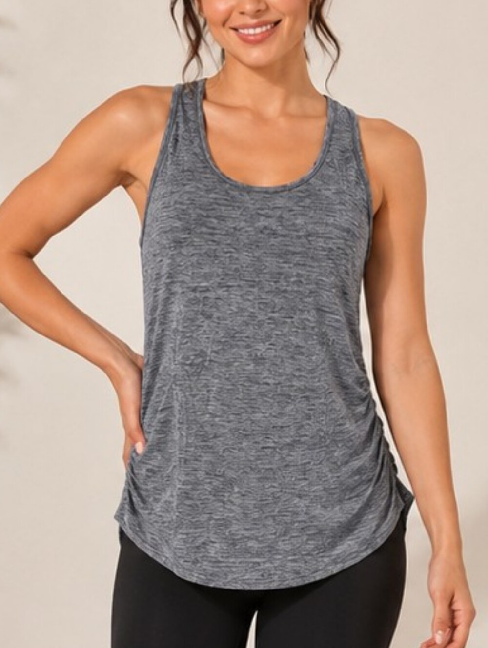 Athleta Gray Heathered Ruched Racerback Tank Top – Size Medium